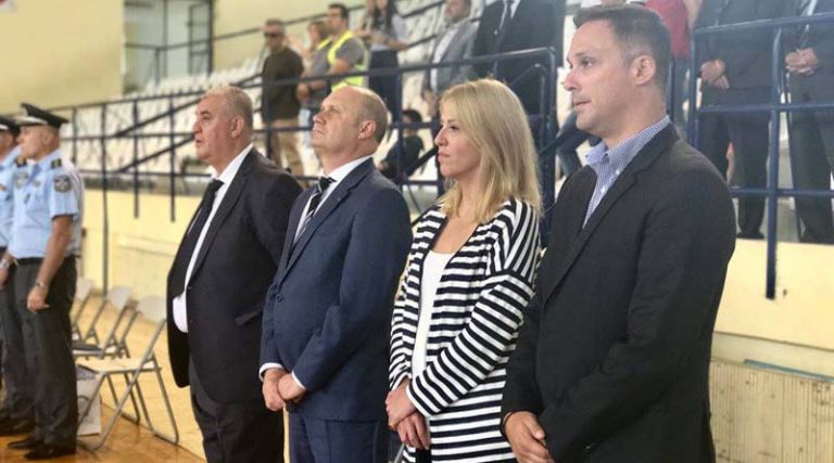 Ρ. Δούρου και Σπ. Πάντζας στην τελετή έναρξης του Πανευρωπαϊκού Πρωταθλήματος Καλαθοσφαίρισης Αστυνομικών