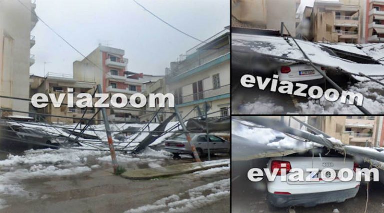 Τα χιόνια καταπλάκωσαν επιχείρηση πάρκινγκ – Καταστράφηκαν αυτοκίνητα (φώτο+βίντεο)