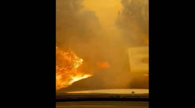Συγκλονιστικό βίντεο από τη φωτιά στη Γορτυνία: Αυτοκίνητο περνά κυριολεκτικά μέσα από τις φλόγες