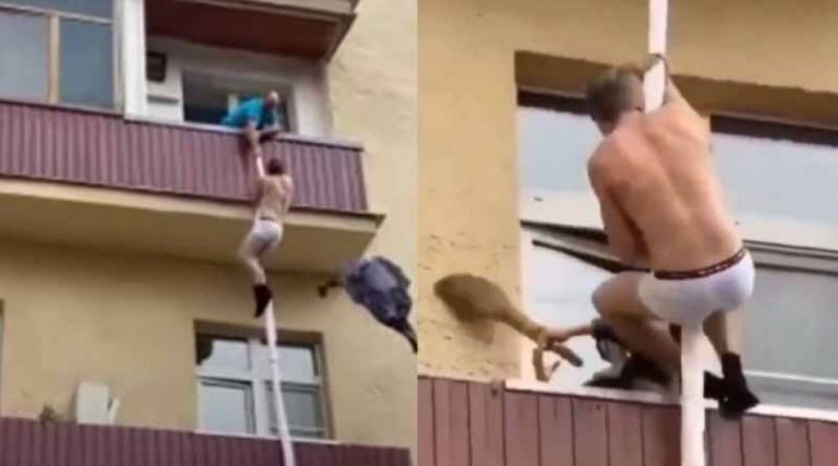 Εραστής προσπαθεί να γλιτώσει από τον απατημένο σύζυγο κατεβαίνοντας από το μπαλκόνι! H γειτόνισσα τον χτυπάει με τη σκούπα