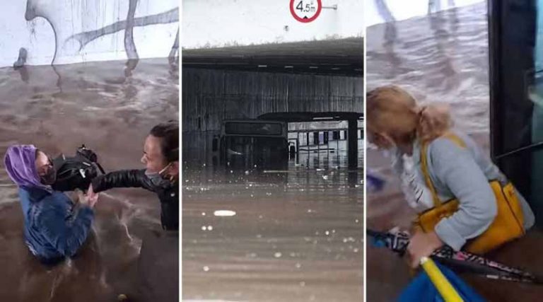 Τρομοκρατημένοι επιβάτες! Απίστευτες εικόνες από το λεωφορείο που βυθίστηκε (video)