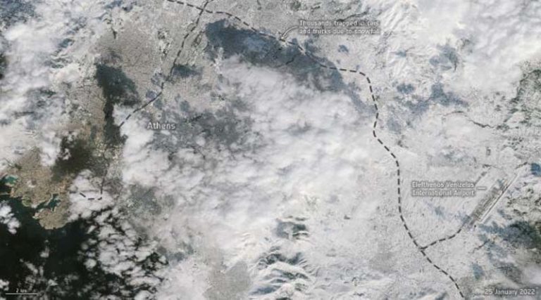 Στο χιόνι Ραφήνα, Πικέρμι, Παλλήνη και Σπάτα – Εικόνες από δορυφόρο (φωτό)