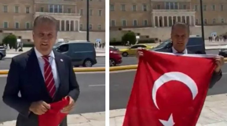 Απίστευτη πρόκληση από Τούρκο πολιτικό! Άνοιξε τουρκική σημαία μπροστά στην Ελληνική Βουλή! (φωτό & βίντεο)
