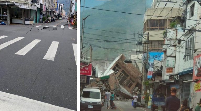 Συγκλονιστικές εικόνες από τον τρομακτικό σεισμό 7,2 Ρίχτερ στην Ταϊβάν – Κατέρρευσαν κτίρια, δρόμοι χωρίστηκαν στα δύο
