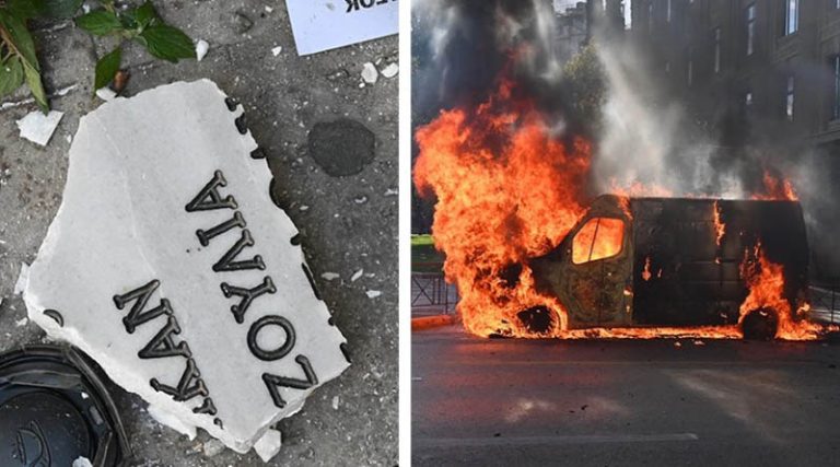 Τέμπη: Επεισόδια στην Αθήνα μετά το συλλαλητήριο – Έσπασαν το μνημείο για τα θύματα της Marfin και έκαψαν βαν