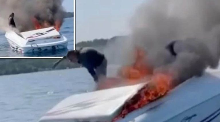 Σοκαριστικό βίντεο: Πήδηξαν από το φλεγόμενο σκάφος λίγα δευτερόλεπτα πριν εκραγεί!