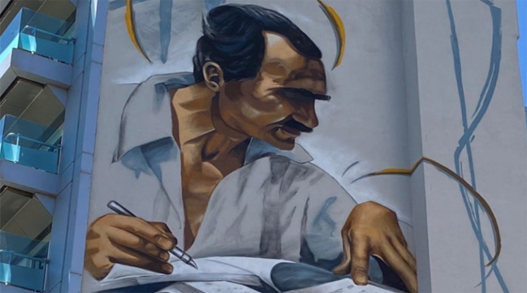Εντυπωσιακό γκράφιτι του Νίκου Καζαντζάκη στο Ηράκλειο