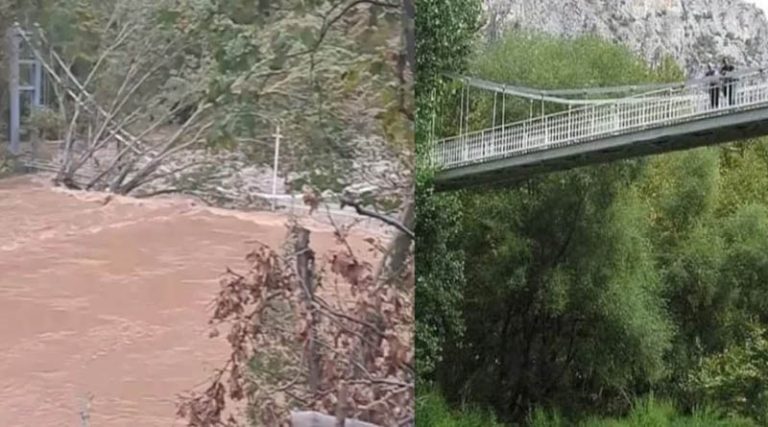 Κακοκαιρία Daniel: Τα νερά από τον Πηνειό έφτασαν τα 18 μέτρα – Κάλυψαν την κρεμαστή γέφυρα στην κοιλάδα των Τεμπών