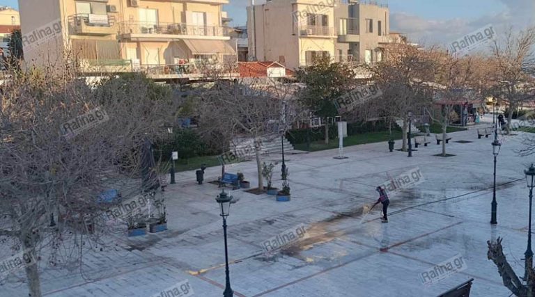Ραφήνα: Συνεχίζεται ο καθαρισμός της κεντρικής πλατείας – Ήρθε μέχρι και drone! (φωτό)